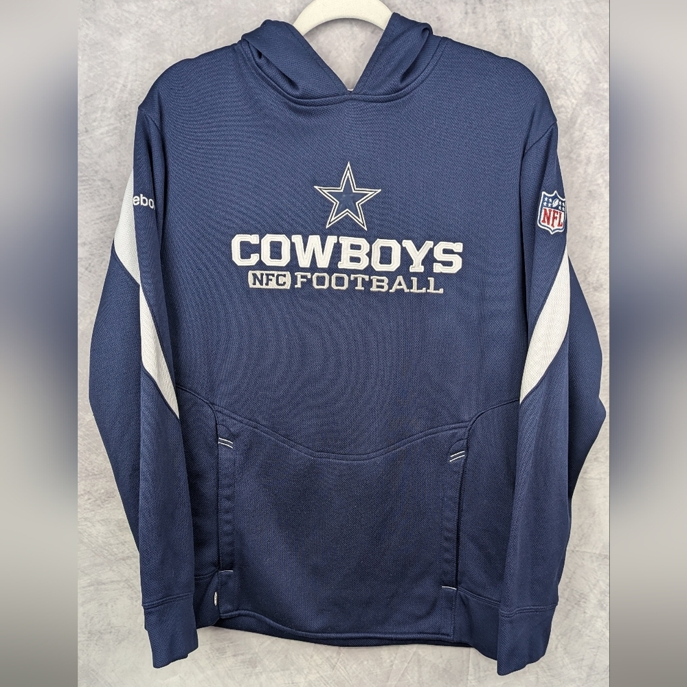 Dallas Cowboys By Reebok Size Small Hoodie NFL Football Navy Silver Embroidered